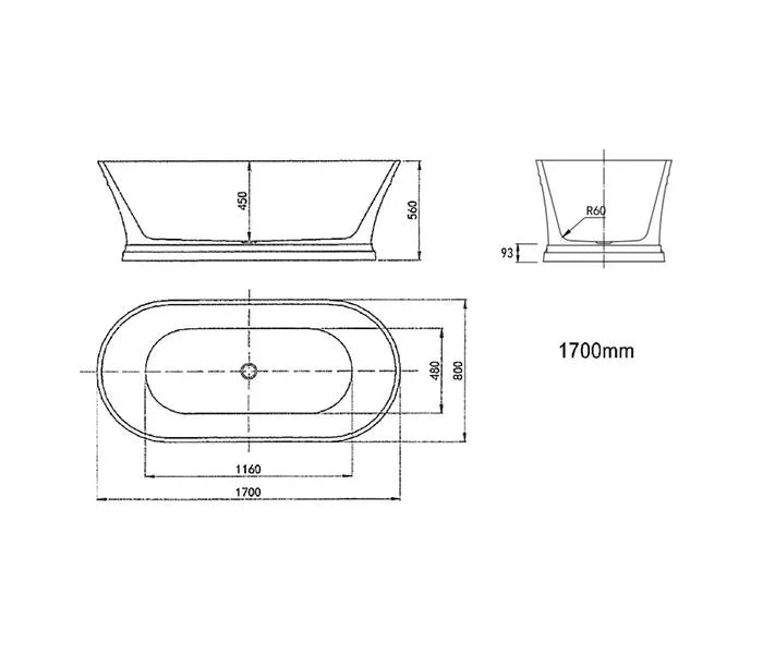 Hampton Style Oval Freestanding Bath with Overflow 1500 / 1700 mm - Gloss White