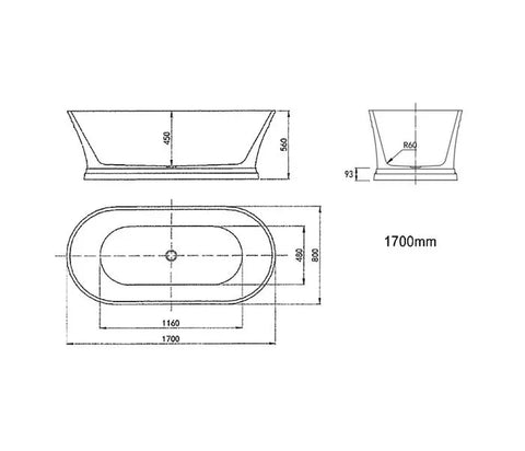 Hampton Style Oval Freestanding Bath 1500 / 1700 mm - Gloss White