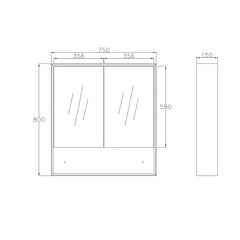 Mirror Cabinet with Open Shelf Pencil Edge - 600/750/900/1200/1500x800mm - Various Colours