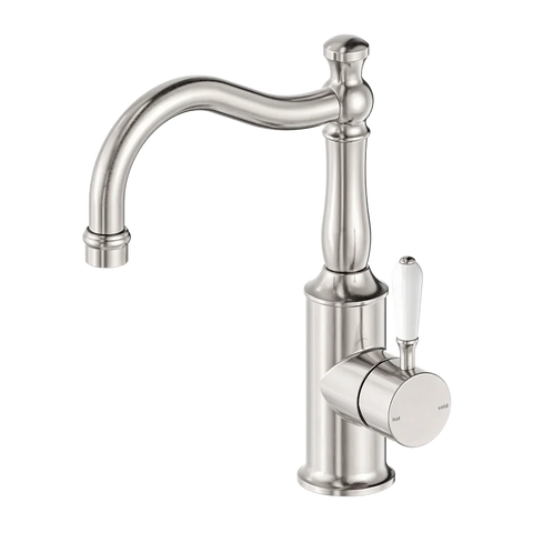Nero Tapware BM34 York Basin Mixer Hook Spout with Metal/Porcelain Lever - Various Colours