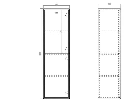 Fingerpull Wall Hung Tallboy & Storage Cabinet - 350x300x1200mm - Various Colours