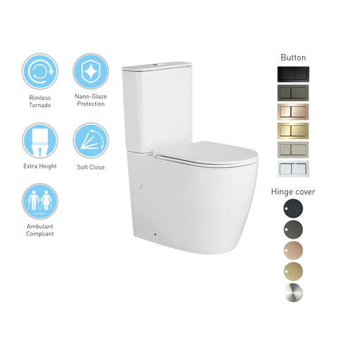 EC Raised Height Back To Wall Tornado Rimless Flush Nano Glazed Toilet Suite with Soft Close Seat - Gloss White (4 Star)