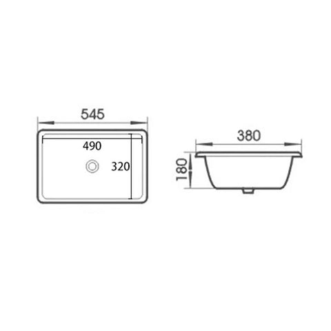 Chica Rectangular Undermount Ceramic Basin 560 x 380mm - Matte Black