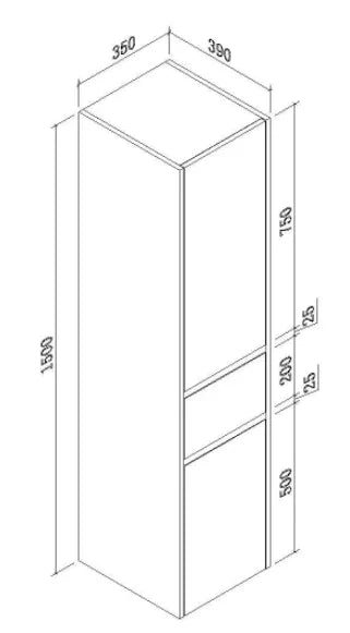 Fingerpull Wall Hung Tallboy & Storage Cabinet - 350x390x1500mm - Various Colours