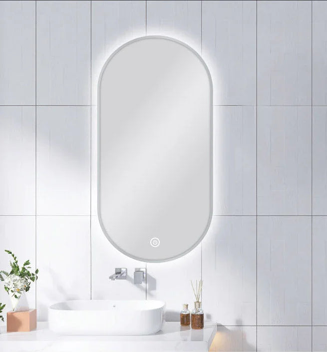 Pill Shape Framed LED Mirror with Demister 450x900mm - Various Colours Frame