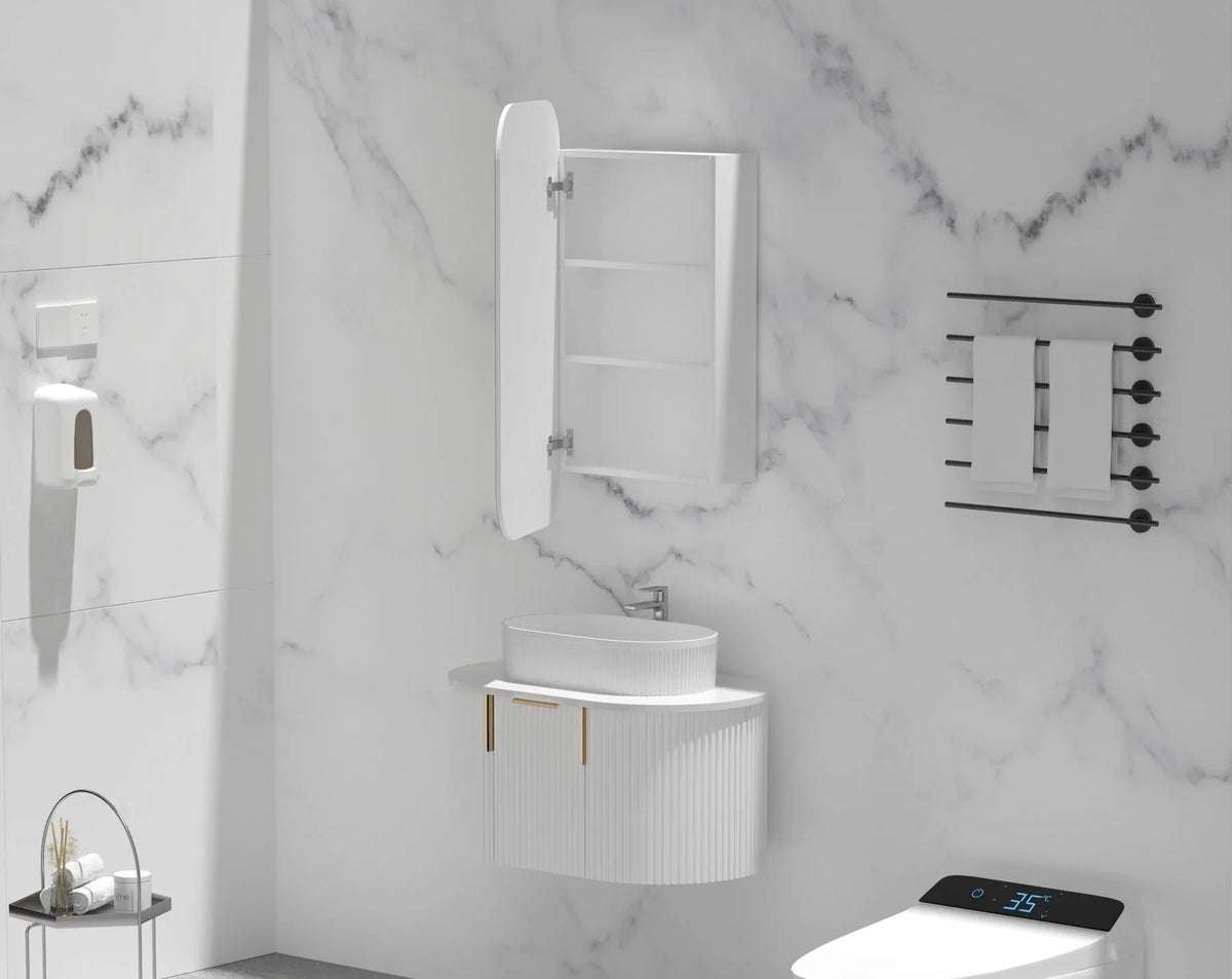 Soft Square Mirror Cabinet Pencil Edge 450x900mm - Matte White / Woodgrain