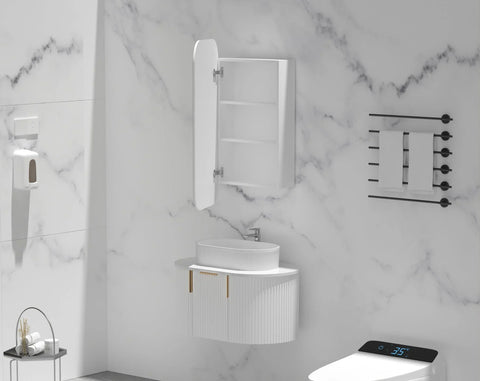 Soft Square Mirror Cabinet Pencil Edge 450x900mm - Matte White / Woodgrain