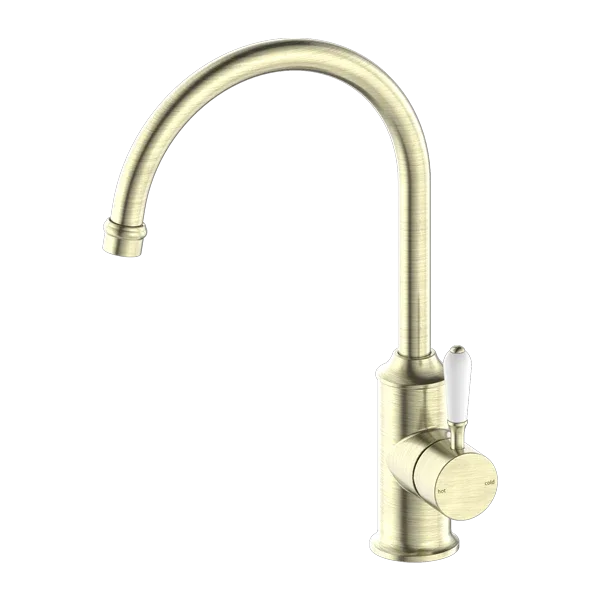 York Kitchen / Laundry Sink Mixer Goosneck Spout With Metal / Porcelain Lever - Various Colours
