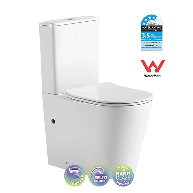 Raised Height Back To Wall Tornado Rimless Flush Nano Glazed Toilet Suite with Soft Close Seat - Various Colours (4 Star)