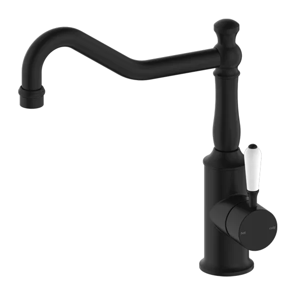 York Kitchen / Laundry Sink Mixer Hook Spout With Metal / Porcelain White Lever - Various Colours