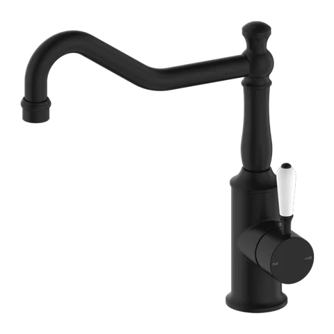 York Kitchen / Laundry Sink Mixer Hook Spout With Metal / Porcelain White Lever - Various Colours