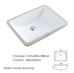 Quen Rectangular Undermount Ceramic Basin 515 x 380mm