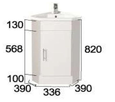 BV41 Gloss White Freestanding Corner Vanity - 410 / 600 / 900mm