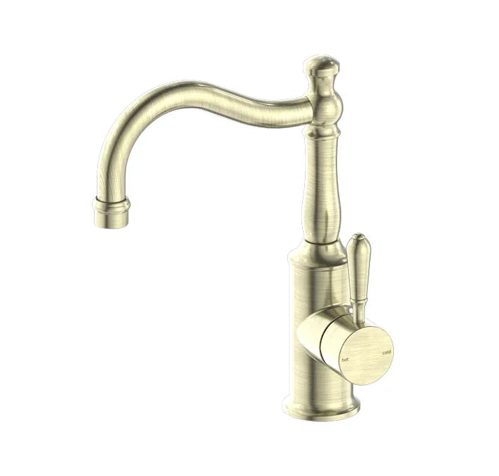 Nero Tapware BM34 York Basin Mixer Hook Spout with Metal/Porcelain Lever - Various Colours