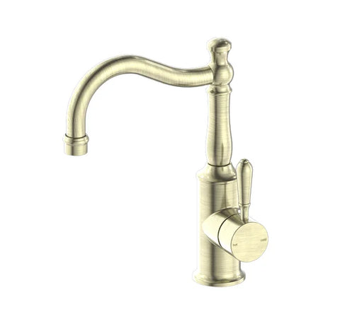 Nero Tapware BM34 York Basin Mixer Hook Spout with Metal/Porcelain Lever - Various Colours