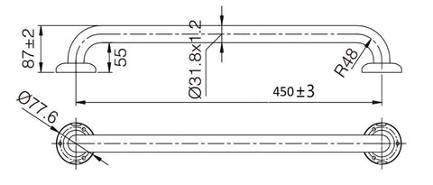 CARE Grab Rail Straight 300 / 450 / 600 / 900mm - Various Colours