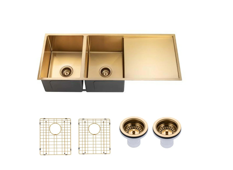 Double Bowls with Drainer Undermount/Topmount Kitchen Sink 1160x460mm - Various Colours