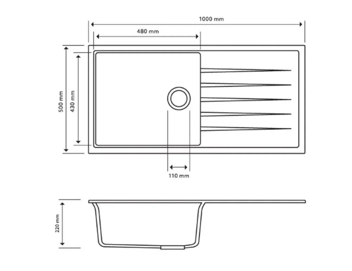 Granite Black Single Bowl Kitchen Sink With Drainer 1000x500mm