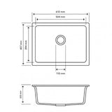 Granite Black Single Bowl Undermount / Topmount Sink 610x457mm - Various Colours