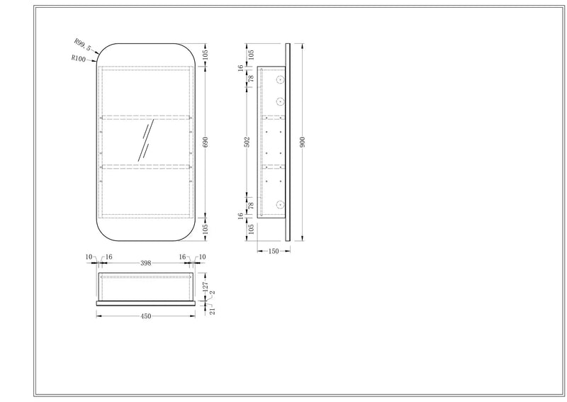 Soft Square Mirror Cabinet Pencil Edge 450x900mm - Matte White / Woodgrain