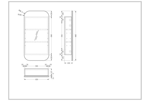 Soft Square Mirror Cabinet Pencil Edge 450x900mm - Matte White / Woodgrain
