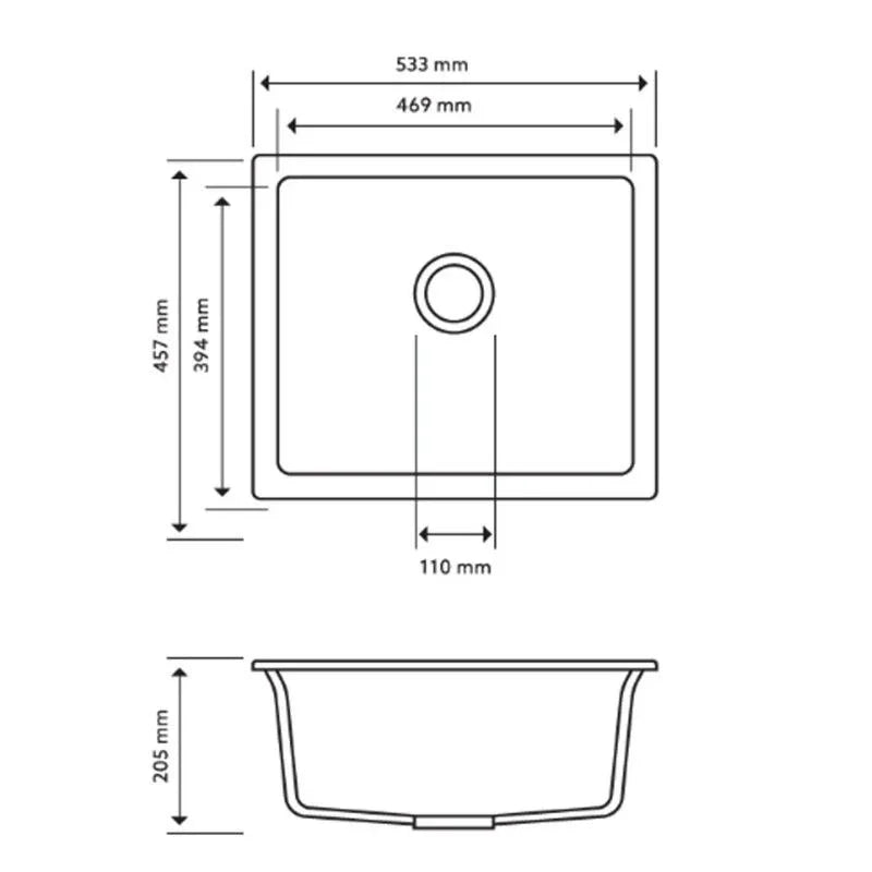 Granite Single Bowl Undermount / Topmount Sink 533x457mm - Various Colours