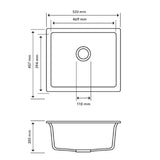 Granite Black Single Bowl Undermount / Topmount Sink 533x457mm - Various Colours