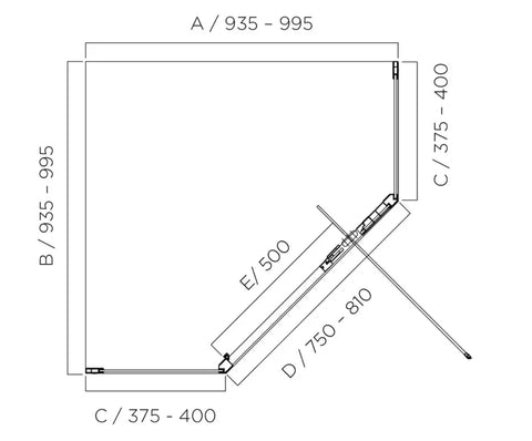 SS24 Diamond Full Framed Adjustable Pivot Door Shower Screen - Various Sizes