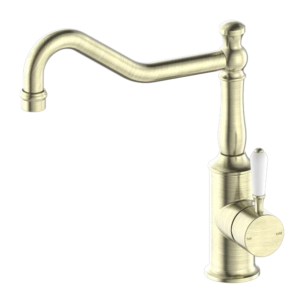York Kitchen / Laundry Sink Mixer Hook Spout With Metal / Porcelain White Lever - Various Colours