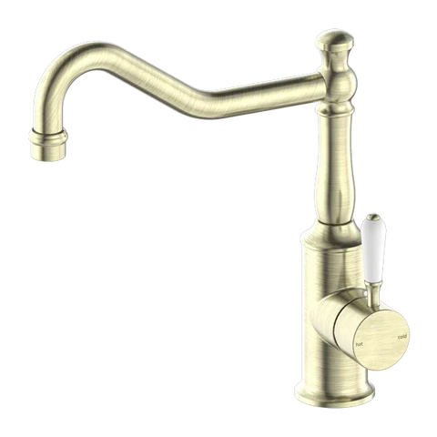 York Kitchen / Laundry Sink Mixer Hook Spout With Metal / Porcelain White Lever - Various Colours
