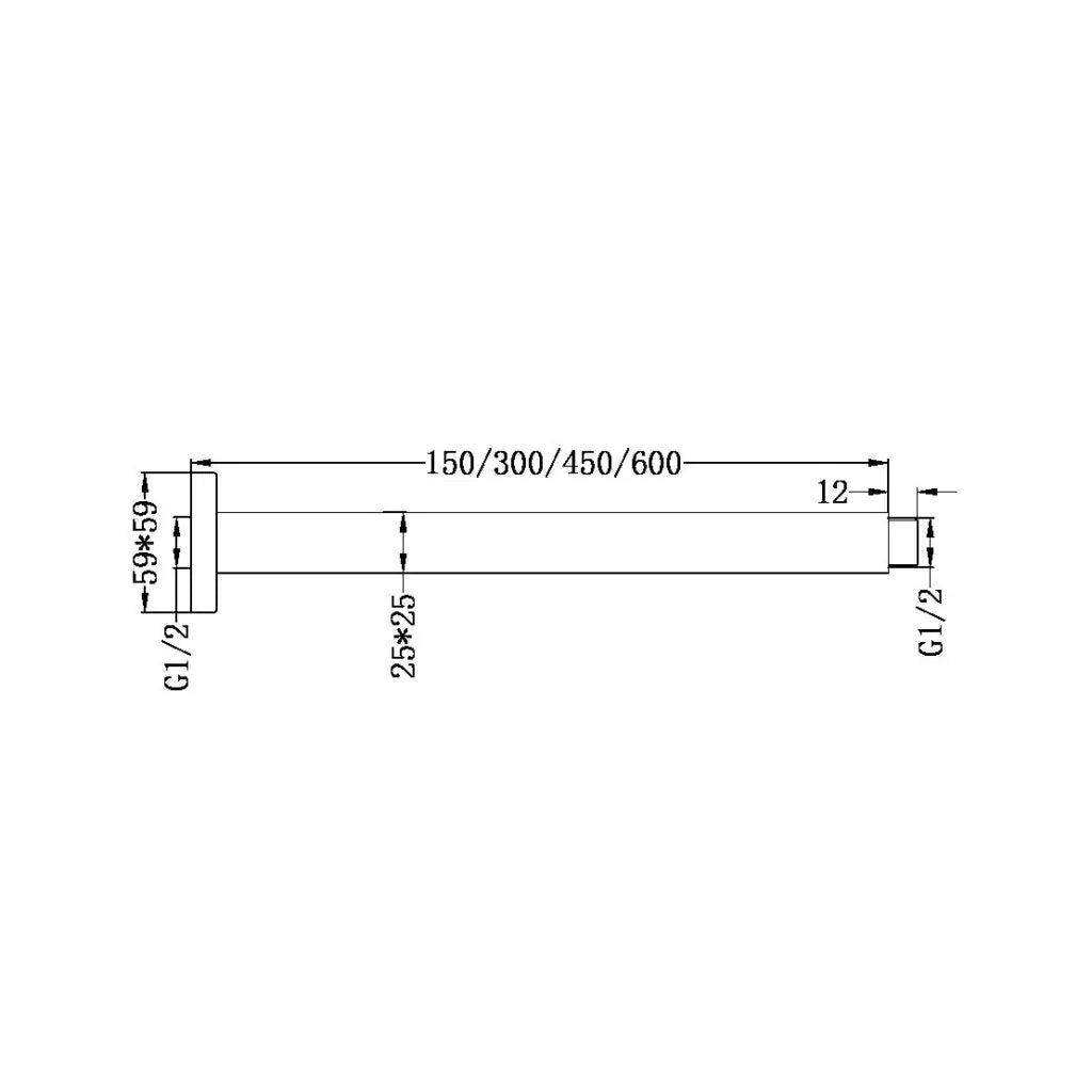 Square Shower Dropper / Ceiling Arm 300mm Long - Various Colours