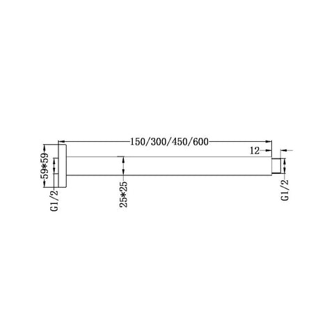 Square Shower Dropper / Ceiling Arm 300mm Long - Various Colours