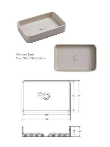 Calista Concrete Above Counter Basin 506x326mm - Various Colours