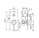 SMD19 Solid Pin Handle Shower / Bath Mixer with Diverter - Various Colours