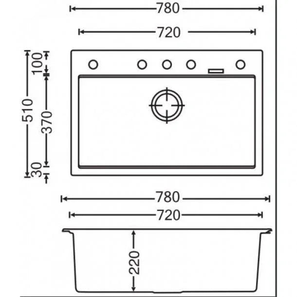 Granite Black Single Bowl Kitchen Topmount Sink 780x510mm - Various Colours
