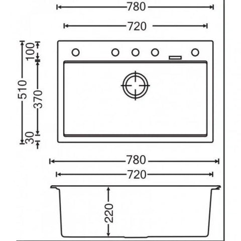 Granite Black Single Bowl Kitchen Topmount Sink 780x510mm - Various Colours