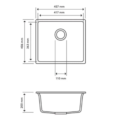 Granite Black Single Bowl Undermount / Topmount Sink 457x406mm - Various Colours