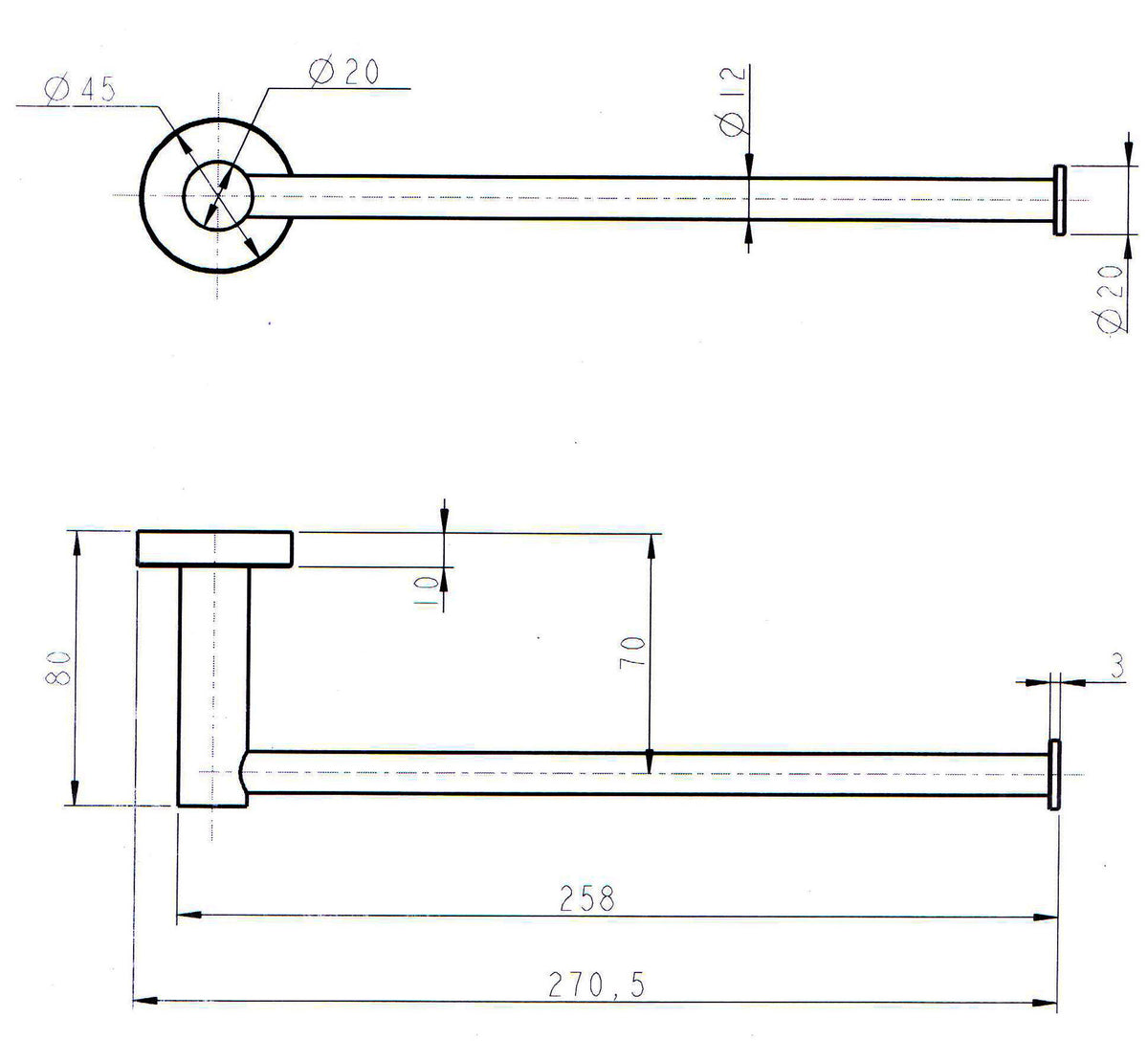 Round Towel Holder (Straight) - Various Colours