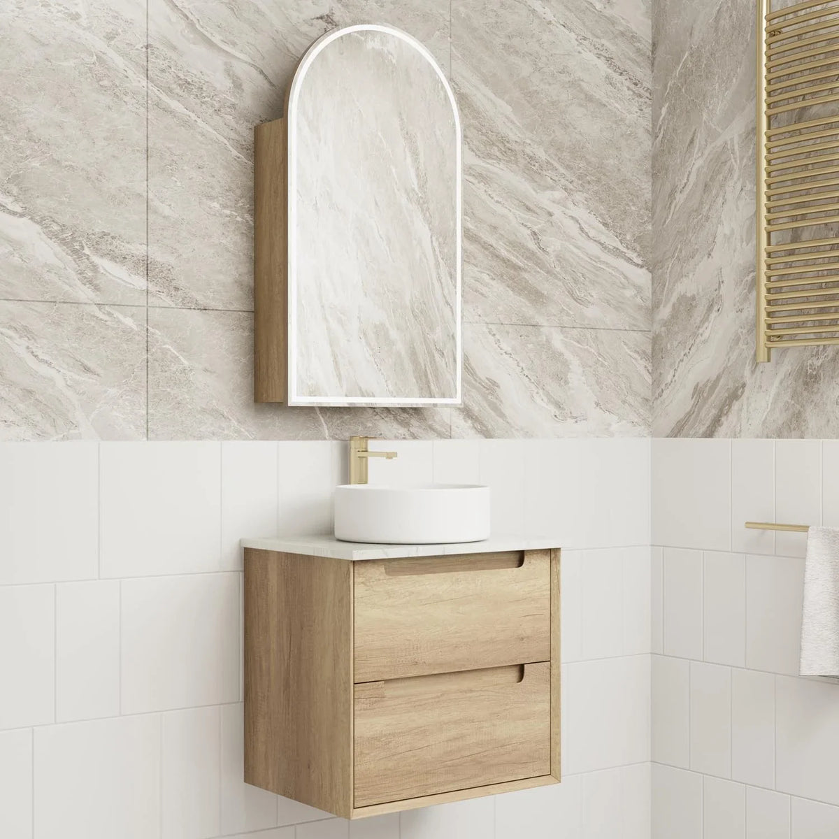 BV25WH Natural Oak Fingerpull Wall Hung Vanity - 600 / 750 / 900 / 1200 / 1500mm