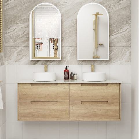 BV25WH Natural Oak Fingerpull Wall Hung Vanity - 600 / 750 / 900 / 1200 / 1500mm
