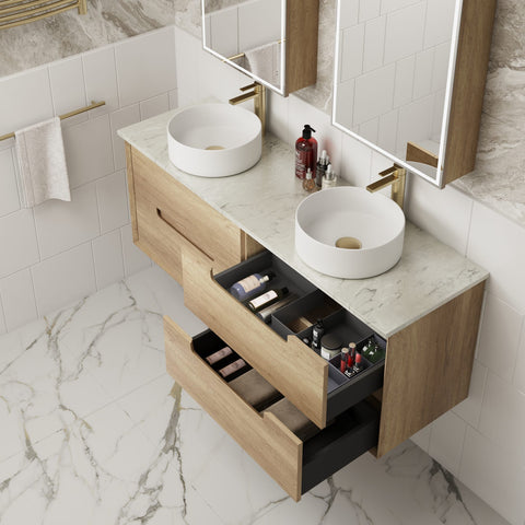 BV25WH Natural Oak Fingerpull Wall Hung Vanity - 600 / 750 / 900 / 1200 / 1500mm