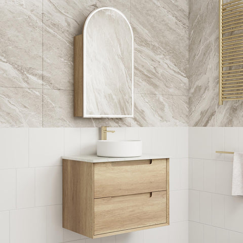 BV25WH Natural Oak Fingerpull Wall Hung Vanity - 600 / 750 / 900 / 1200 / 1500mm