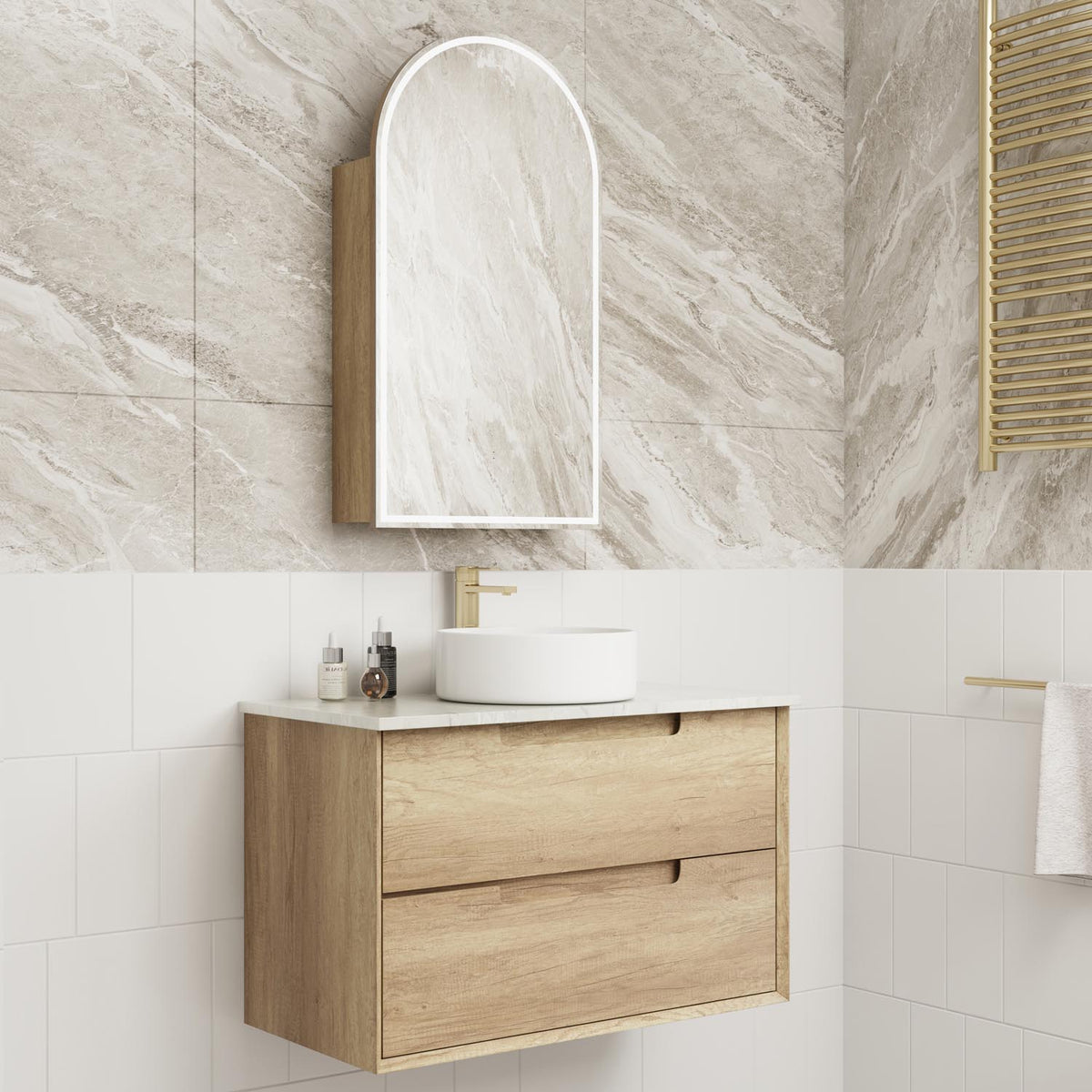 BV25WH Natural Oak Fingerpull Wall Hung Vanity - 600 / 750 / 900 / 1200 / 1500mm