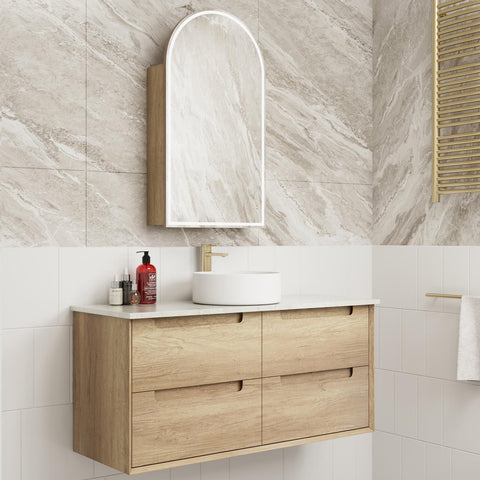 BV25WH Natural Oak Fingerpull Wall Hung Vanity - 600 / 750 / 900 / 1200 / 1500mm