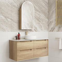 BV25WH Natural Oak Fingerpull Wall Hung Vanity - 600 / 750 / 900 / 1200 / 1500mm