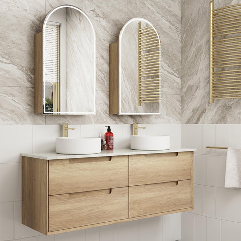 BV25WH Natural Oak Fingerpull Wall Hung Vanity - 600 / 750 / 900 / 1200 / 1500mm