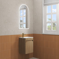BV92WH Mini Compact Wooden Oak Fluted Wall Hung Ensuite Plywood Vanity 450x295mm