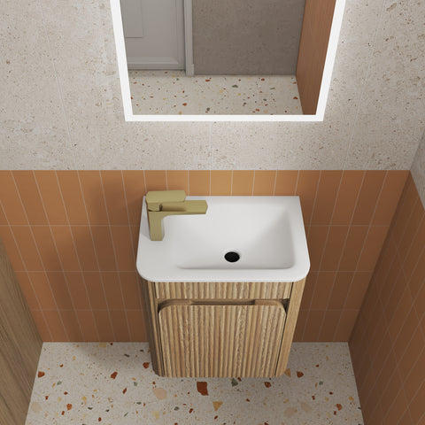 BV92WH Mini Compact Wooden Oak Fluted Wall Hung Ensuite Plywood Vanity 450x295mm