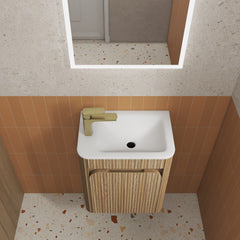 BV92WH Mini Compact Wooden Oak Fluted Wall Hung Ensuite Plywood Vanity 450x295mm