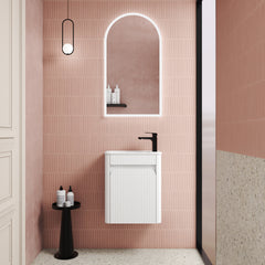 BV93WH Mini Compact Matte White Fluted Wall Hung Ensuite Plywood Vanity 450x295mm